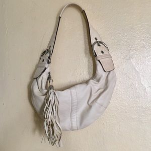 Coach hobo bag, white leather, tassel